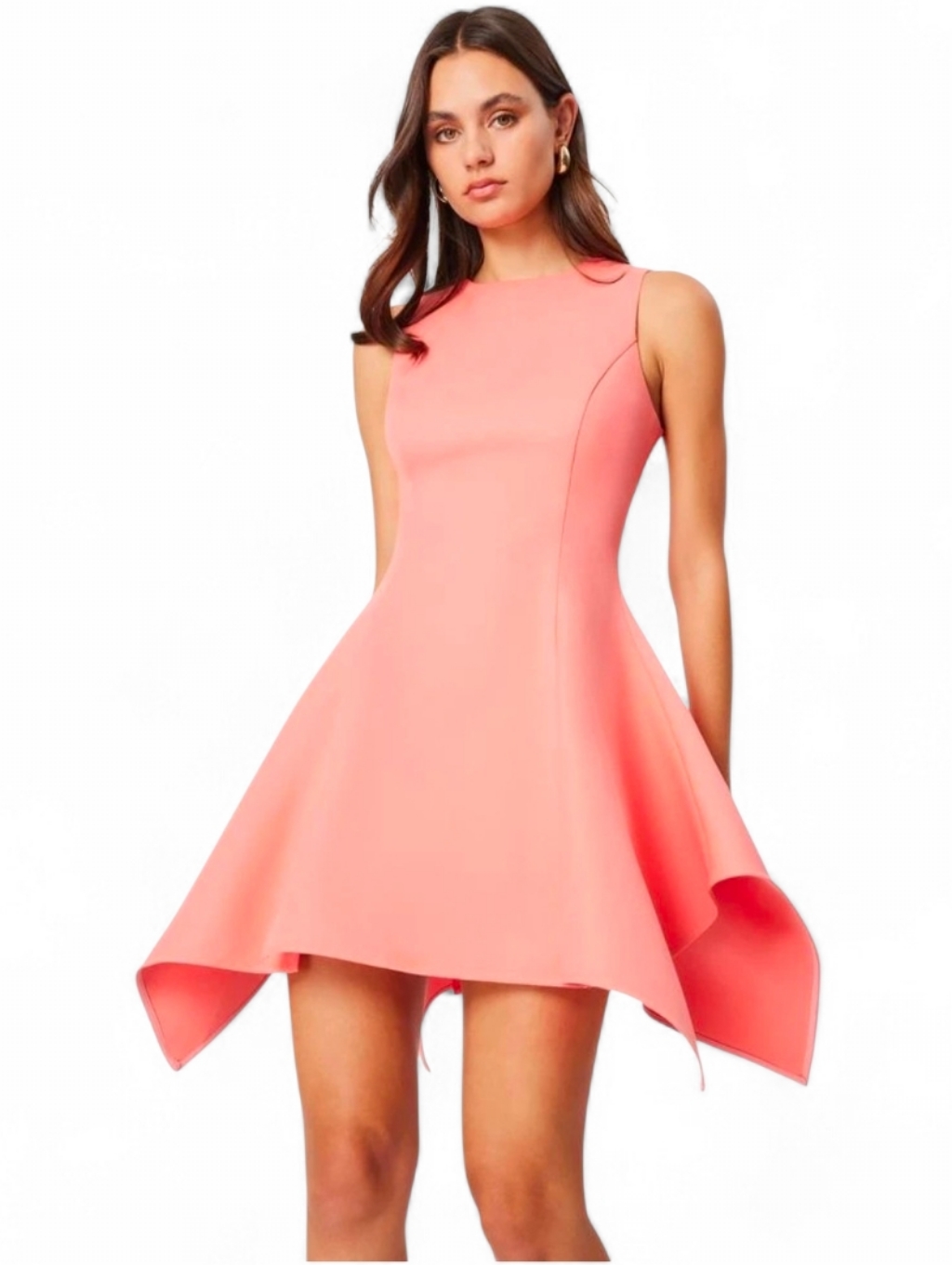 Nwot Elliatt Brianite Fit & Flare Handkerchief Hem Coral Dress - Large